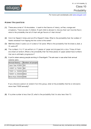 These printable 1st grade math worksheets help students master basic math skills. Grade 10 Math Worksheets And Problems Probability Edugain Global