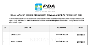 Headquarters level 32, komtar 10000 georgetown pulau pinang georgetown; Jawatan Kosong Terkini Perbadanan Bekalan Air Pulau Pinang Eksekutif Juruteknik Kerja Kosong Kerajaan Swasta