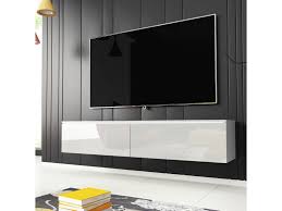 Meuble Tv Kane 140 Cm Blanc Mat Blanc Brillant Led Vente De Meuble Tv Conforama