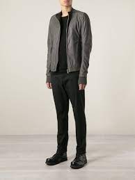 Rick Owens Gray Kangaroo Leather Jacket For Men Lyst Leather Jacket Men Mens Jackets Leather Jacket