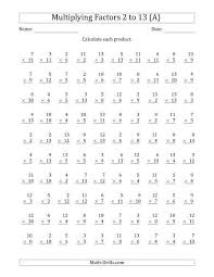 Multiplying With Factors 2 To 13 100 Questions Multiplication Facts Worksheets Math Multiplication Worksheets Multiplication Facts