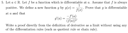 For example, when dividing 20 (the dividend) by 3 (the divisor), the quotient is 6 in the euclidean di. How To Write A Proof Directly From The Definition Of Derivative As A Limit Without Using Any Of The Differentiation Rules Mathematics Stack Exchange