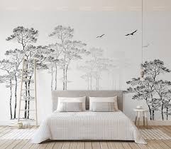 Black And White Forest Wall Mural 3d Black White Abstract Forest Birds Removable Wallpaperpeel Etsy In 2020 Bedroom Wall Bedroom Murals Bedroom Wall Art