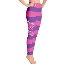 cheshire cat were all mad here alice in wonderland pink purple striped yoga leggings