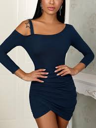 Cold Shoulder Ruched Overlap Hem Bodycon Dress Bodycon Dress Shop Bodycon Dresses Red Bodycon Dress