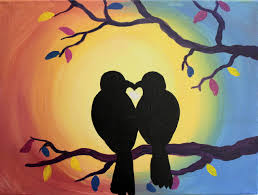 Kid Paintings Purple Easel Love Birds Painting Painting Simple Canvas Paintings