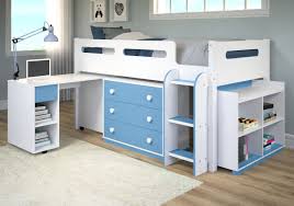 With this loft bed, your kid could easily maneuver around to access the bed or desk the way he or she prefers. Mateo Blue And White Loft Bed For Kids Low Loft Beds Loft Bed Loft Beds With Desk
