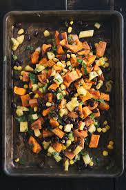 Roasted Sweet Potato Black Bean Salad With Fresh Pineapple Corn Salsa Recipe Salad With Sweet Potato Roasted Sweet Potatoes Potato Salad Recipe Easy
