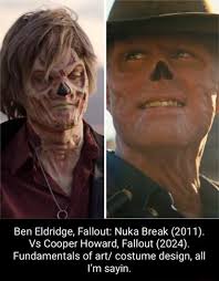Ben Eldridge, Fallout: Nuka Break (2011). Vs Cooper Howard, Fallout (2024).  Fundamentals of art/ costume design, all I'm sayin.
