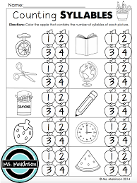 September Printables First Grade Literacy And Math Syllable Worksheet Kindergarten Worksheets Syllables Activities