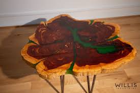 The epoxy dining table is one of the most trendy pieces of furniture. Live Edge River Table With Green Epoxy Resin By Willis Industrial