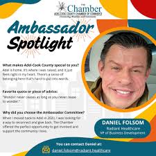 We're starting our Chamber Committee Member Spotlights off strong with Mr.  Daniel Folsom! Daniel is a member of our Ambassador Committee and serves