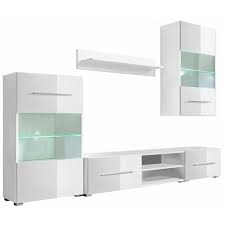 Die wohnwand ist der (moderne) klassiker im wohnzimmer. Funfteilige Wohnwand Tv Schrank Mit Led Beleuchtung Weiss