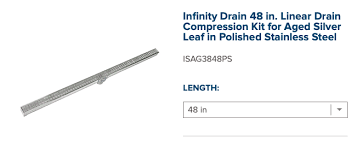 infinity drain s ag 38 series 48 in linear drain compression kit for aged silver leaf in polished stainless steel sag 3848 ps linear drain silver leaf stainless steel