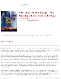 It has 3 volumes, each having two books. Pdf The Lord Of The Rings The Making Of The Movie Trilogy Brian Sibley Academia Edu