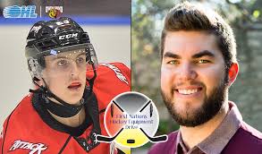 Attack's Burroughs and Avis helping out with First Nations Hockey Equipment  Drive