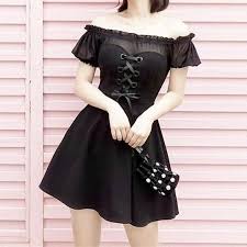Summer Black Heart Ribbon Mesh Shoulder Less Dress Fashion Style Stylish Fashionlook Fashionmodels Photooftheday Edgy Outfits Goth Dress Pretty Dresses