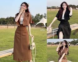 Hình ảnh về Đầm suông + Áo vest croptop
