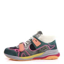 Gucci Suede Calfskin Mens Ultrapace Sneakers 8 Turquoise Grey 680977 Fashionphile