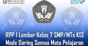Sebagaimana kita ketahui tahun ajaran 2020/2021 i. Lengkap Rpp 1 Lembar Kelas 7 Smp Mts K13 Mode Daring Semua Mata Pelajaran Bospedia