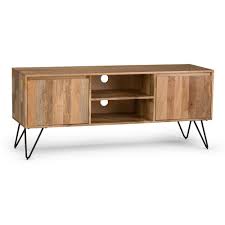 Simpli Home Hunter Solid Mango Wood And Metal 60 In Wide Mid Century Modern Entertainment Tv Stand In Natural For Tvs Upto 65 In Axchun 08 Solid Wood Tv Stand Tv Media
