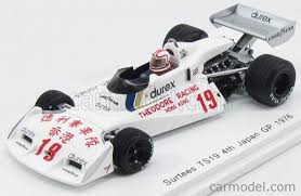 The car reappeared back in shierson's possession at riverside on 17 oct, driven by maurizio flammini. Spark Model S4013 Masstab 1 43 Surtees F1 Ts19 N 19 Japanese Gp 1976 Alan Jones White