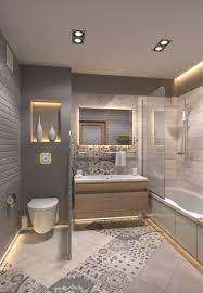 Piastrelle Bagni Moderni Di Colore Grigio Wc Separato Con Un Pannello Mobile Di Legno Cassetto E La Bagni Moderni Arredamento Piccolo Bagno Arredamento Bagno