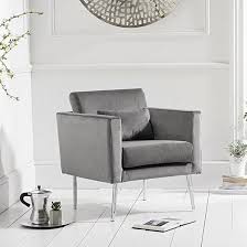 Colony Modern Accent Chair In Grey Velvet With Chrome Legs Black Upholstered Chair Stylish Chairs Grey Upholstered Chair