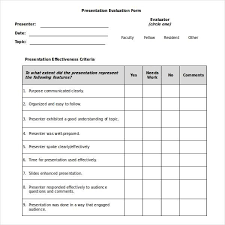 formal presentation evaluation form evaluation form