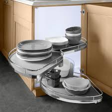 This corner cabinet lazy susan comes with two trays and two posts, and features melamine shelves with anthracite finish shelves. Kessebohmer Lemans Ii Blind Corner Cabinets Shaped Storage Trays