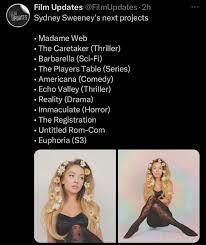 Full list of Sydney Sweeneys upcoming projects… girl does not rest :  rpopculturechat