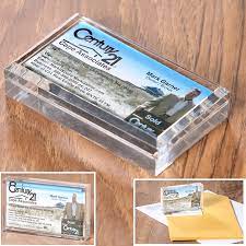 This business card paper weight is easier for small printing companies to print on because 100 lb gloss cover can be printed on common office copy machines. Acrylic Business Card Paperweight
