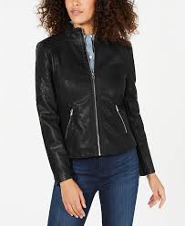 Guess Front Zip Faux Leather Jacket Created For Macy S Reviews Coats Women Macy S Leather Jacket Coats For Women Faux Leather Jackets