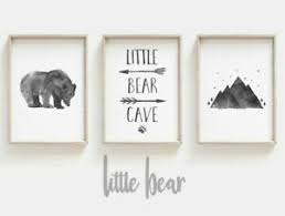 The rustic nursery decor ideas (especially the homemade wooden baby crib) featured in pictures of this baby boy's room would be right at home in a hunting lodge or a log cabin when, in fact. Little Bear Cave Nurser Print Baby Room Wall Art Rustic Nursery Decor 3 Set Ebay