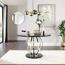 Oak & glass round dining table. Savoy Round Black Marble And Chrome 120cm Dining Table Furniture And Choice