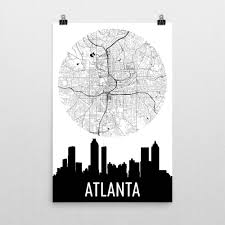 Download free image silhouette of atlanta skyline. Atlanta Skyline Silhouette Art Prints Modern Map Art
