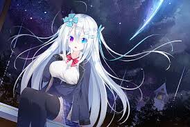Anime eyes vector cartoon illustration. Hd Wallpaper Heterochromia Sky Night Long Hair White Hair Anime Girls Wallpaper Flare