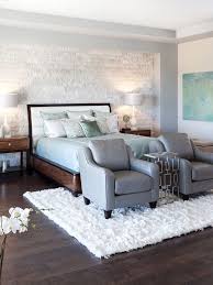 Master Bedroom With Dark Wood Floors Stone Feature Wall White Shag Carpet And Gray Bedroom Wood Floor Contemporary Master Bedroom Ideas Contemporary Bedroom