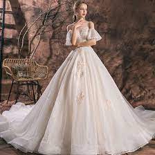 Check spelling or type a new query. Elegante Champagner Brautkleider Hochzeitskleider 2019 Ballkleid Rundhalsausschnitt Spitze Blumen Kurze Armel Ruckenfreies Konigliche Schleppe