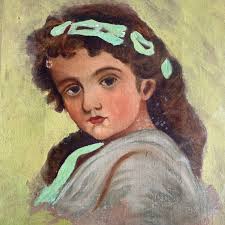 Vintage OOAK Original Young Girl Victorian Painting Art
