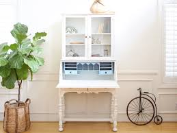 In the dining room, a secretary desk with a glass hutch is a lovely way free up space in your kitchen and display special occasion items. Antique Secretary Desk Hutch Flip Desk Writing Desk With Vintage Key Shopgoldenpineapple
