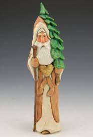 This Finely Detailed 8 Inch Wooden Santa With Tree And Staff Is Hand Carved From Solid Bass Wood And Hand Painted W Santa Carving Carving Wood Carving Patterns