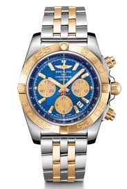 The eye catching blue hue contrasts handsomely with the gold and the italian leather strap is a fine demonstration of luxury craftsmanship. Breitling Chronomat Metallica Blue Steel And Gold 44mm Watch
