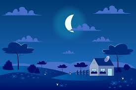 Moon in sky at spring village landscape background 2457628 Vector Art at  Vecteezy