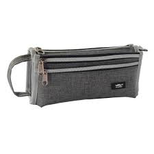Simple Multi Compartment Pencil Case With Carrying Handle Gray Moustache