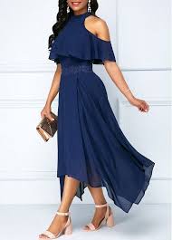 Overlay Embellished Cold Shoulder Asymmetric Hem Chiffon Dress Modlily Com Usd 32 44 Schwarze Partykleider Chiffonkleid Kleider