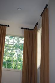 Corner single curtain rod in black with finial. Corner Rods Short Rods W Panels Corner Curtains Window Treatments Living Room Cool Curtains