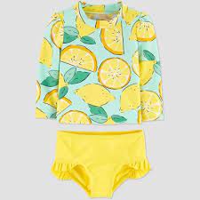 Mommy and me family matching swimsuit one piece beach wear summer lemon sporty monokini bathing suit. Baby Girls Lemon Swim Rash Guard Set Just One You Made By Carter S Yellow 3m Target