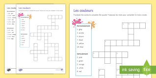 Colours Crossword French Teacher Made