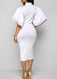 Tie Neck Flare Sleeve White Sheath Dress Rosewe Com Usd 33 08 Flare Sleeve Dress Sheath Dress White Sheath Dress